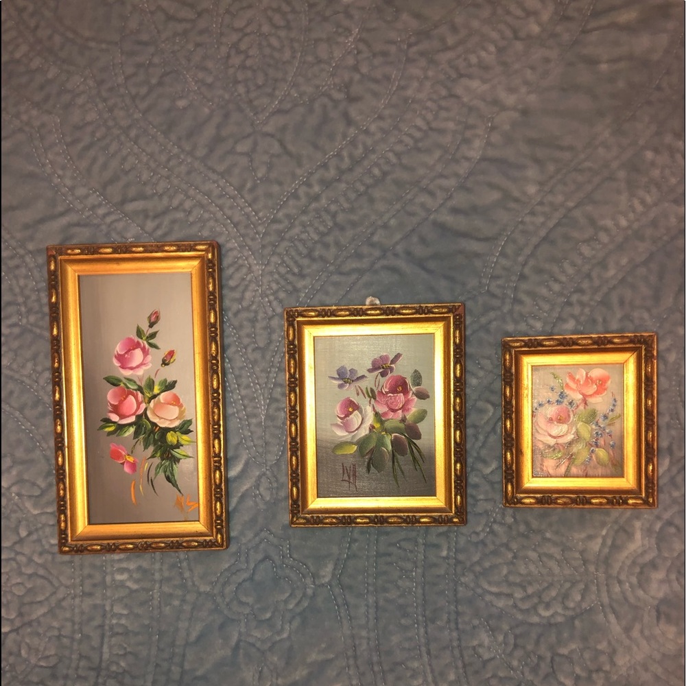 NOT FOR SALE Three small hand-painted framed vintage paintings from Spain